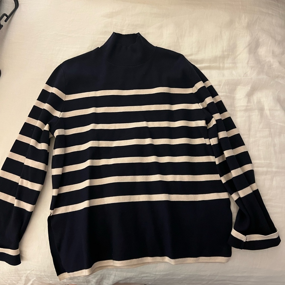 H&M navy and Cream Striped Turtleneck Sweater